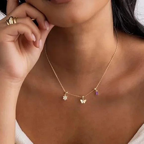 Neiman Marcus 14K Gold Plated Butterfly Charm Necklace - Picture 2 of 3